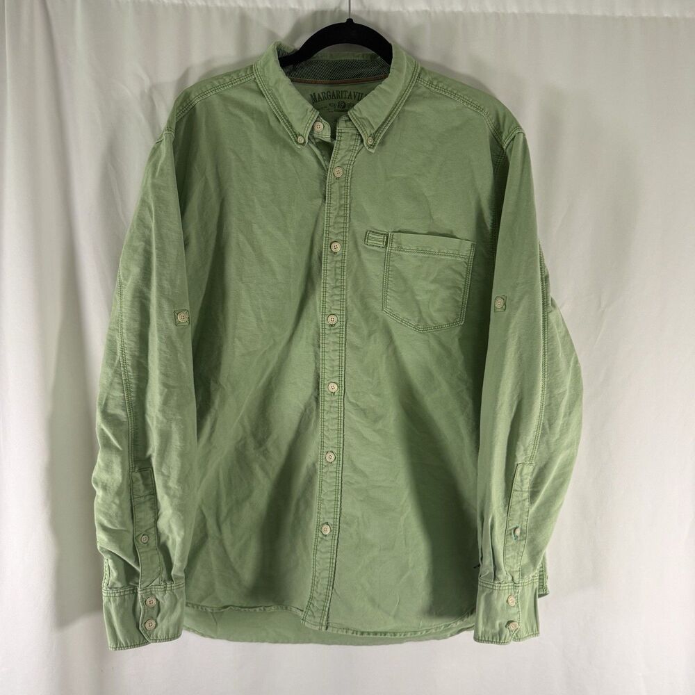 Margaritaville Shirt Men's XL Green Long Sleeve Button Up 100% Cotton Collared